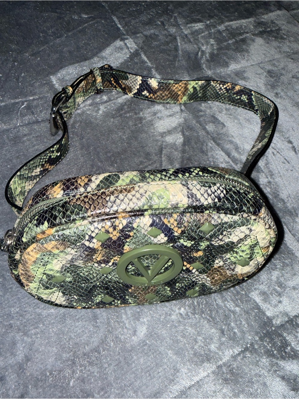 Valentino Olive & Black Python-Effect Camouflage Belt Bag